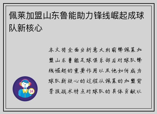 佩莱加盟山东鲁能助力锋线崛起成球队新核心